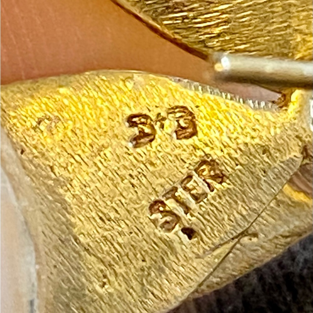 Artisan Signed Sterling Silver Leaf Dangle Earrin… - image 3